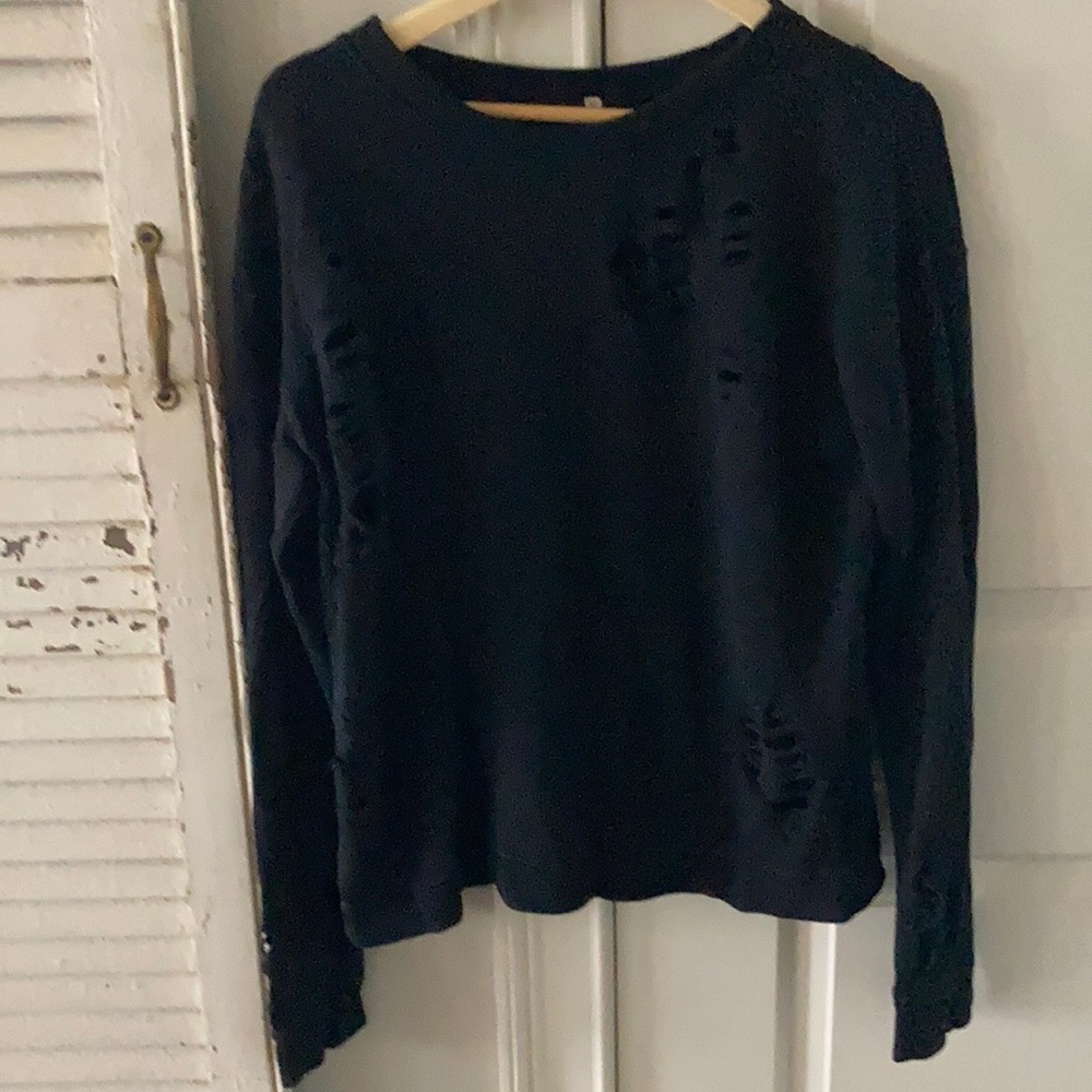 R13 Distressed Crewneck Black
